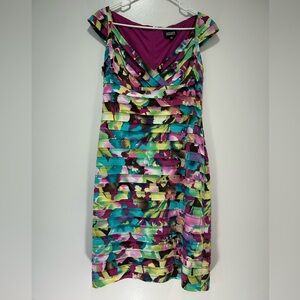 Adrianna Papell Floral Pleated Cocktail Dress Size 12
